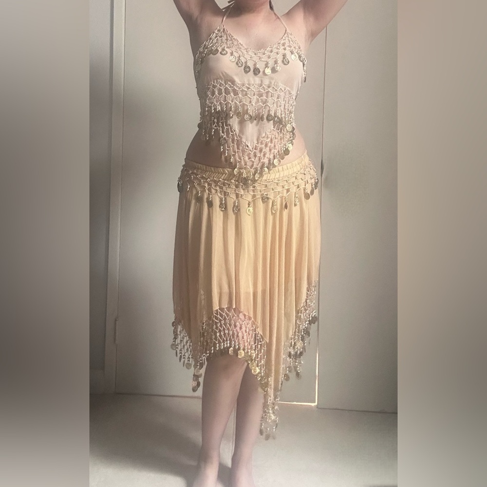 Gold Coin halter  belly dance costume / Halloween set